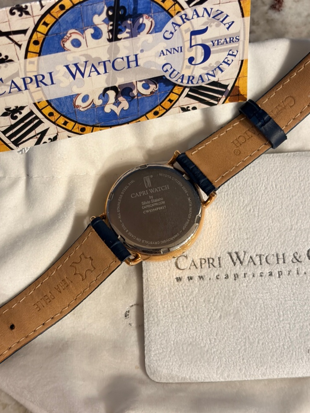 Women's Navy Blue Crystal Dial Leather Strap Watch from Capri Watch - Picture 7 of 7